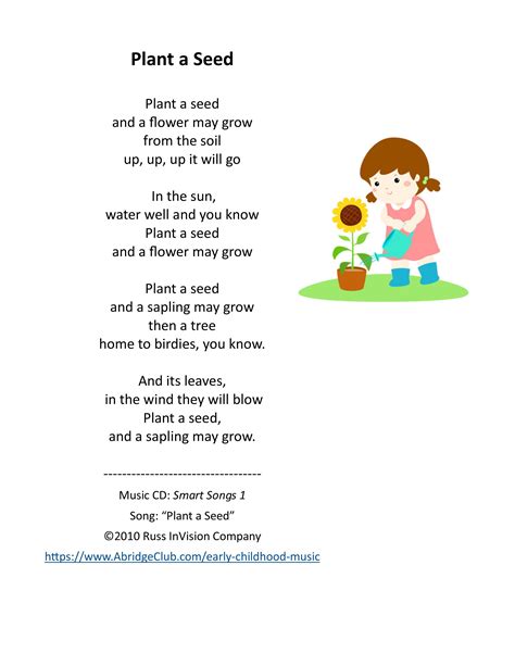 Favorite preschool spring songs and fingerplays printable song posters ...