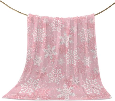 Amazon.com: Christmas Throw Blankets, Pink White Snowflakes Pattern ...