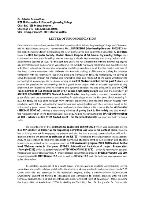 Ram ref letter - Dr. Brindha Saminathan, IEEE SB Counsellor Sri Sairam ...