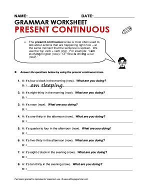 Grammar Worksheet Present Continuous Resuelto - Fill Online, Printable ...