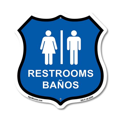 Restrooms Baños Bilingual English / Spanish (2 Pack) 18 inch X 18 inch ...