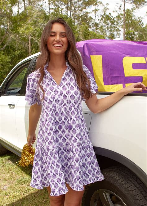 Purple Game Day Short Sleeve Tiered Dress | Cabana Life