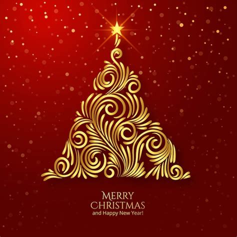 Golden floral stylish christmas tree card background | Free Vector