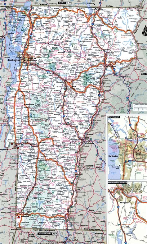 Vermont state highway map with truck routes area town roads map trucker ...