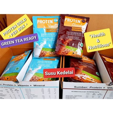 Jual proten gold susu kedelai 52 gram 1 dus (20 pcs) vanila/coklat ...
