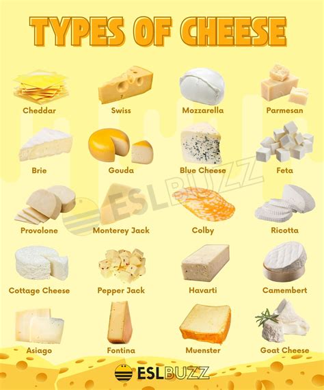 Different Types Cheese List 的图像结果