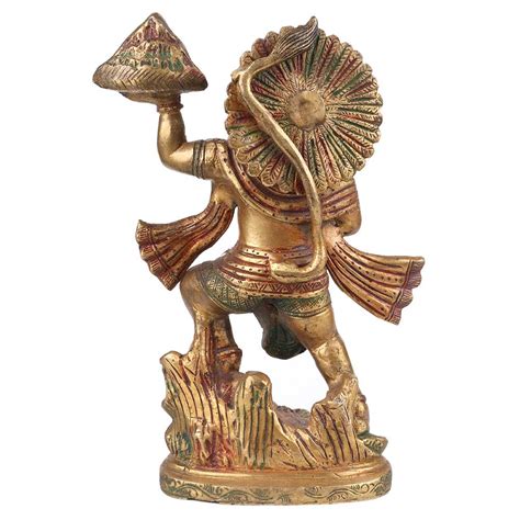 Brass Hanuman Worship Statue Holding Dronagiri Mountain