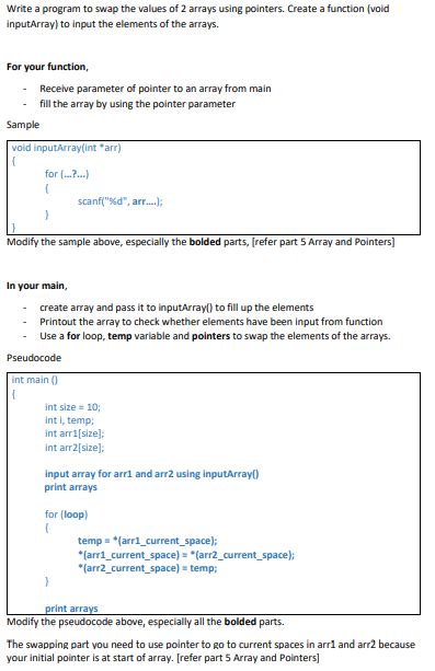 Image result for C Program to Swap Two Arrays Using Pointers