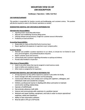 Fillable Online Bookkeeper Operations Collins Hub Plant Fax Email Print ...