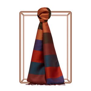 Orange Block Striped Reversible Silk Scarf | Ipekevi