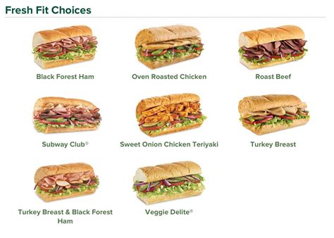 Subway Menu Options 的图像结果