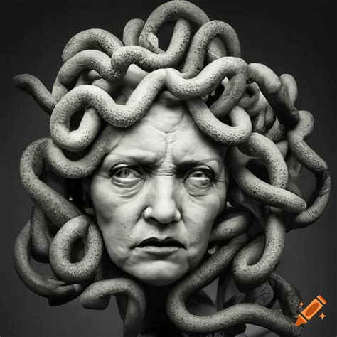 Hyper-realistic sculpture of a medusa head on Craiyon
