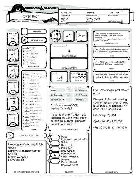 D&D5E Human Cleric Character Sheet