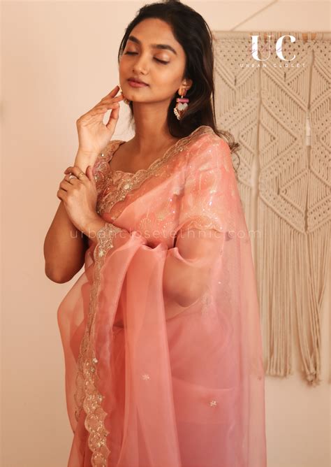 Peached- Organza saree – Hafsaad