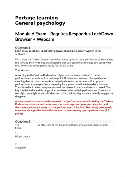 PSYC 101: General Psychology portage learning Module Exam 6 Questions ...