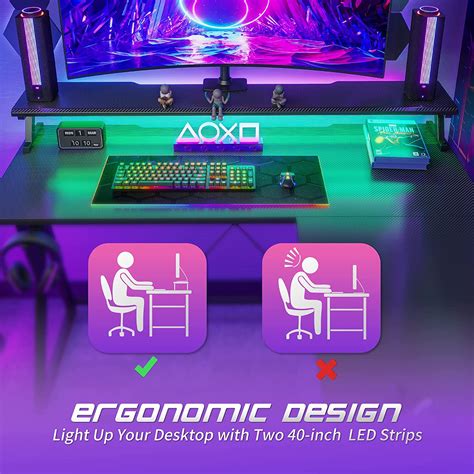 Buy CubiCubi Gaming Desk 50.4” with LED Strip & Monitor Stand, L Shaped ...
