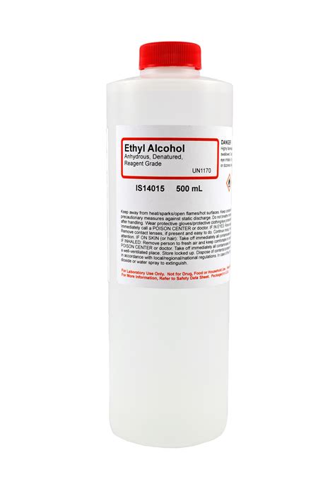 Ethyl Alcohol Anhydrous Denatured, Reagent Grade, 500mL - Nebraska ...