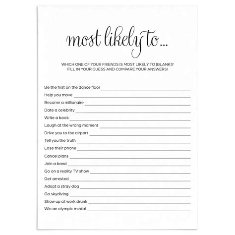 Funny Adult Party Game Printable Most Likely To... | Instant Download