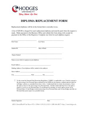 Fillable Online Hodges University Diploam Replacement Form Fax Email ...