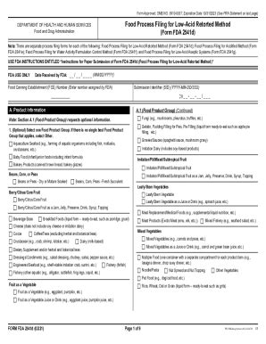 Fillable Online FORM FDA 2541d. Food Process Filing for Low-Acid ...
