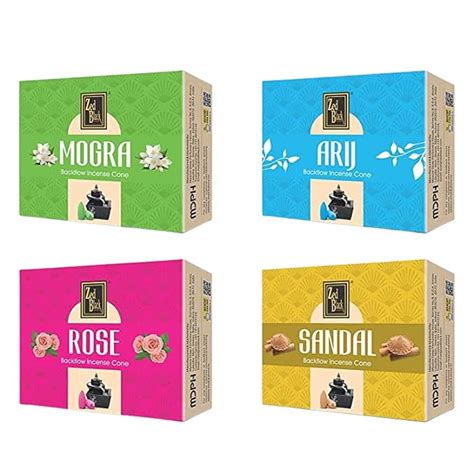 Zed Black Incense Backflow Dhoop Cone Sandal, Arij, Mogra, Rose Back ...