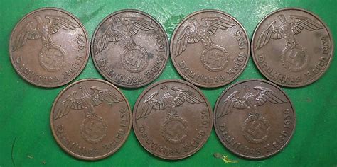 Nazi Hitler WW 2 Germany 2 reichspfenig Full All 7 Mint Set Cupper ...