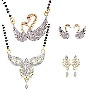 Buy ZENEME Women's Pride American Diamond Gold Plated Mangalsutra Combo ...