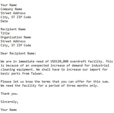 Image result for Bank Overdraft Letter