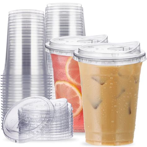 Amazon.com: 16 oz Clear Plastic Cups with Strawless-Sip-Lids, 25 Sets Disposable Cups Plastic ...