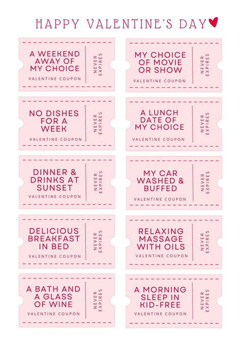55+ Free Printable Valentine Coupon Ideas For Couples! • Sandjest Gifts
