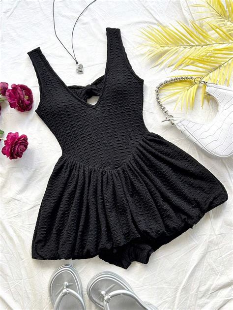 Soleia Women's Casual Vacation Bow Decor Fluffy Shorts Romper, Cute For ...