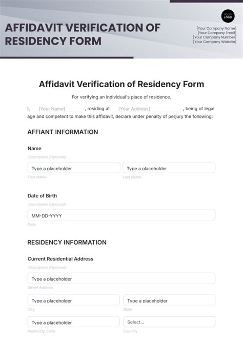 Free Affidavit Verification of Residency Form Template to Edit Online