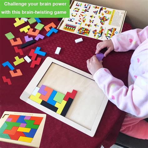 Buy Ronnorr 2 Pack Wooden Puzzle Blocks Geometric Tangram + Russian ...