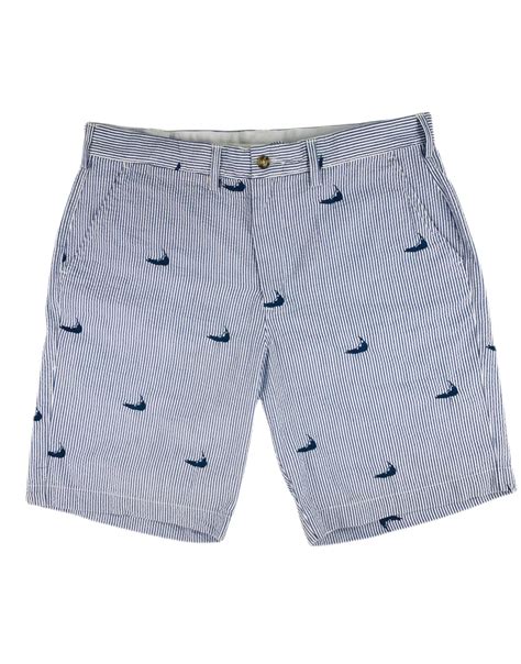 Blue Mens Seersucker Shorts with Navy Embroidered Nantuckets – Piping ...
