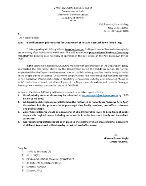 Identification of priority areas for the Department of Posts in post ...