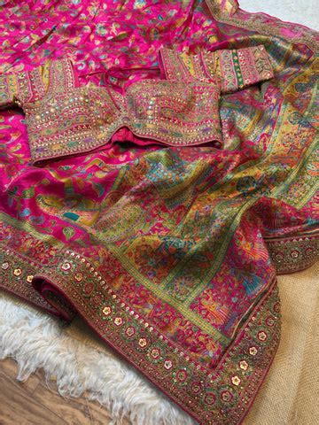 Premium Position Pashmina Silk Saree with Heavy Border & Stitched Desi ...
