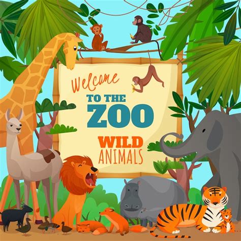 Welcome to zoo cartoon illustration | Free Vector