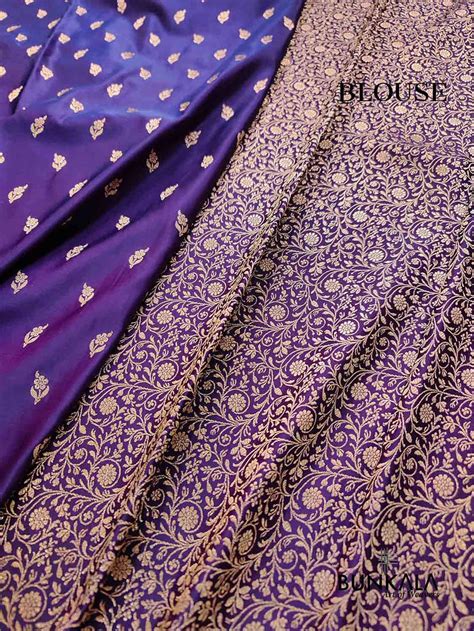 Shop Purple Buti Weaved Banarasi Mashru Silk Floral Border Saree – BUNKALA
