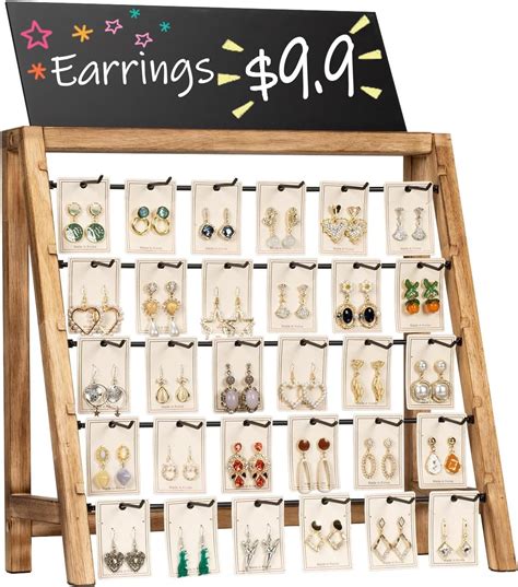 Poyilooo Earring Display Stands for Selling, Real Wood Jewelry Display for Selling Vendors with ...