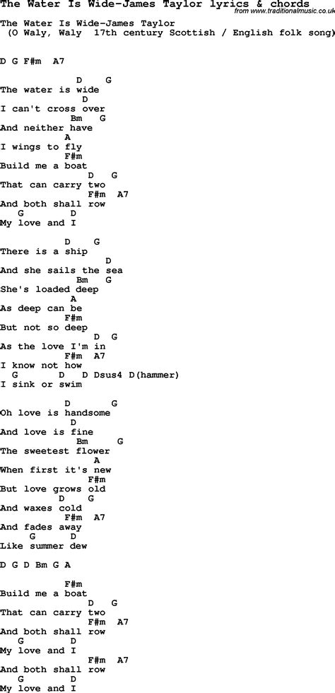 Love Song Lyrics for:The Water Is Wide-James Taylor with chords.