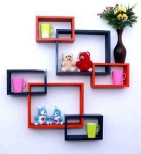 AMS WOODEN HUB Wall shelf intersecting shelves set of 6 MDF ...
