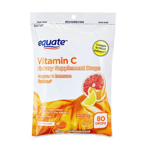 Equate Vitamin C Immune Support Vitamin C Supplement Drops, Assorted Citrus Flavor, 80 Count ...