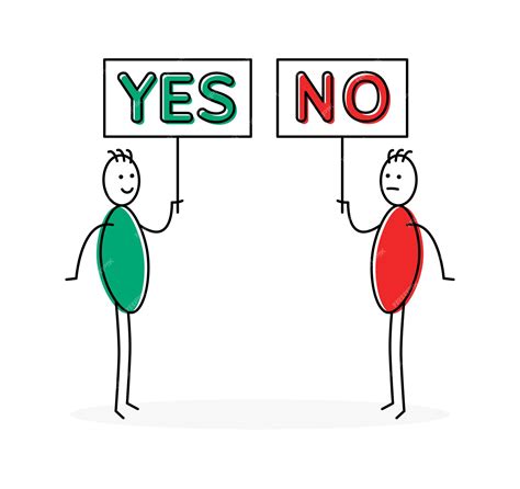 Homme de bonhomme allumette tenant le signe oui et non. Illustration ...