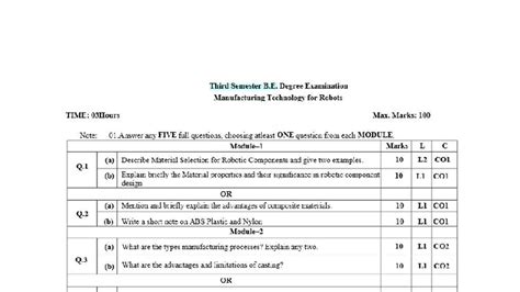 BRI302 Manufacturing Technology for Robotics: Model & VTU Q Papers ...
