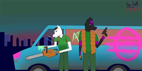 Decided to draw two of my ocs as Alex and Ash from Hotline Miami (art by me) : r/furry