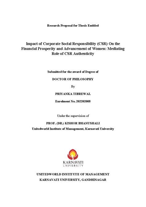 Research Proposal: CSR's Impact on Women's Financial Advancement (PhD ...