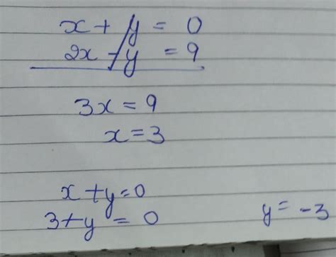X+y=0,2x-y=9 solve simultaneous equation graphically - Brainly.in