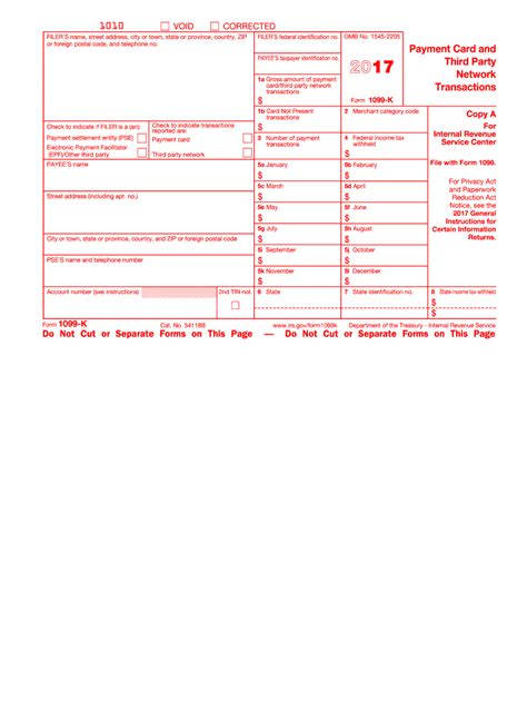 2017 Form IRS 1099-K - Blank Fillable Template | Fill Out, Print ...