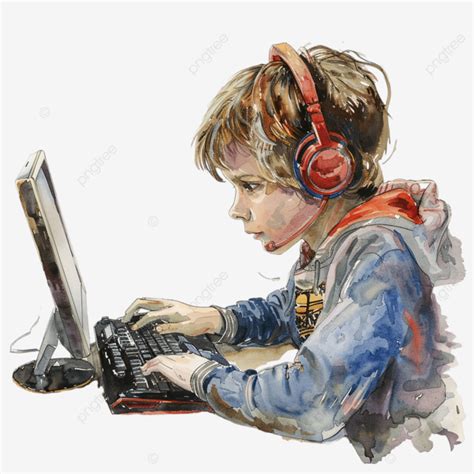 Boy Playing Computer Clip 的图像结果