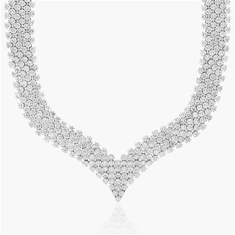 14K White Gold Mesh V Lab-Grown Diamond Necklace-81692w14l